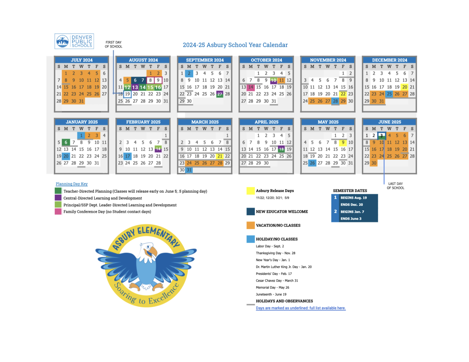 Asbury Elementary School » Asbury Calendar